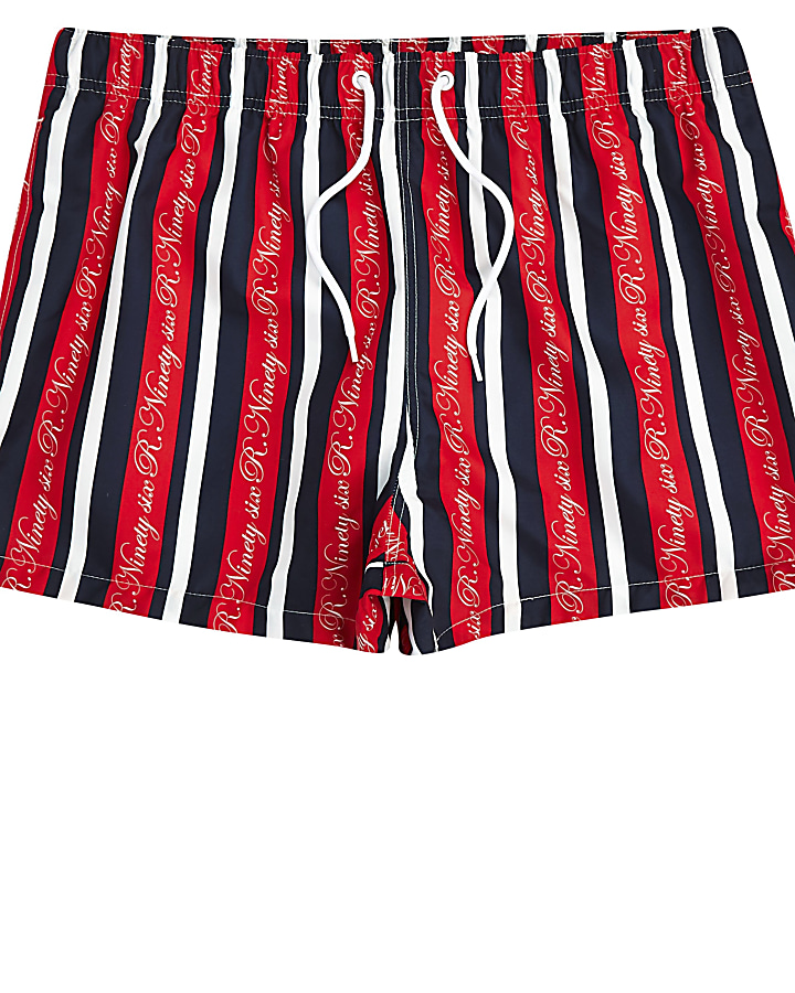 Red R96 stripe swim shorts