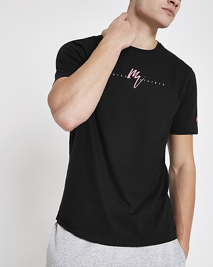 Black slim fit 'Maison Riviera' neon T-shirt