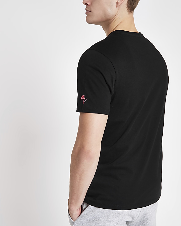 Black slim fit 'Maison Riviera' neon T-shirt
