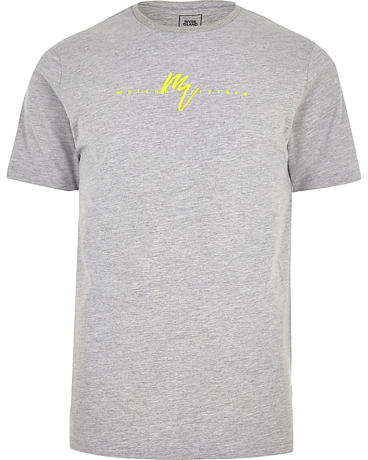 Grey slim fit 'Maison Riviera' neon T-shirt
