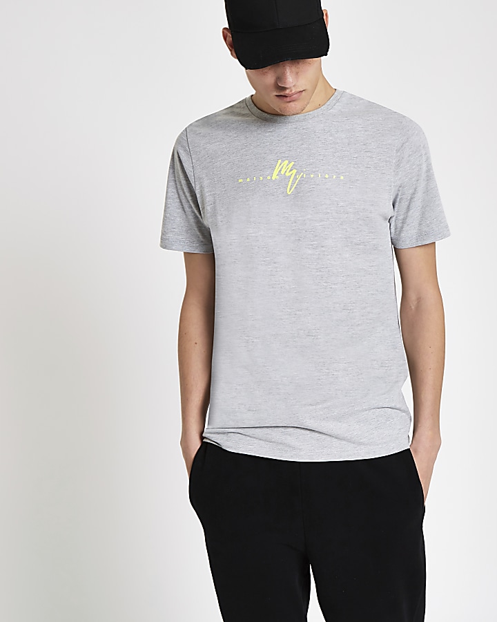 Grey slim fit 'Maison Riviera' neon T-shirt