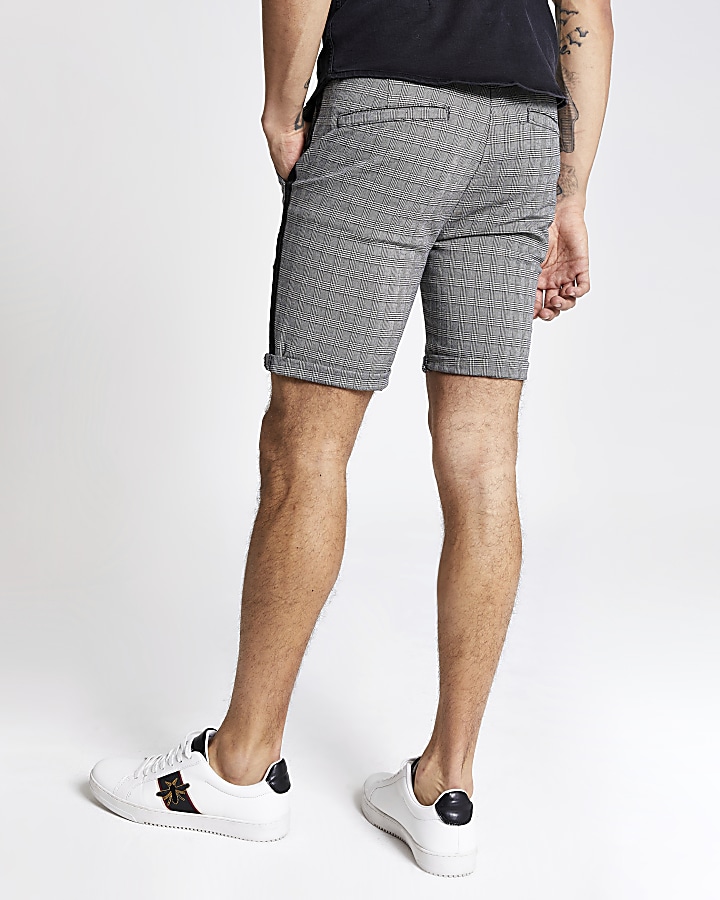 Grey check skinny fit chino shorts