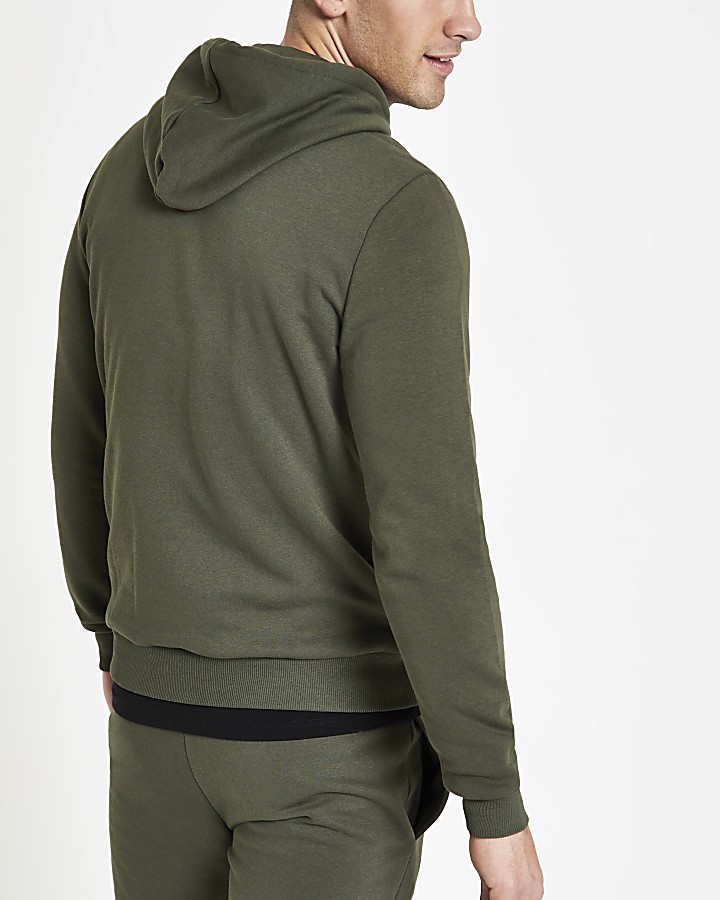 Khaki slim fit long sleeve hoodie