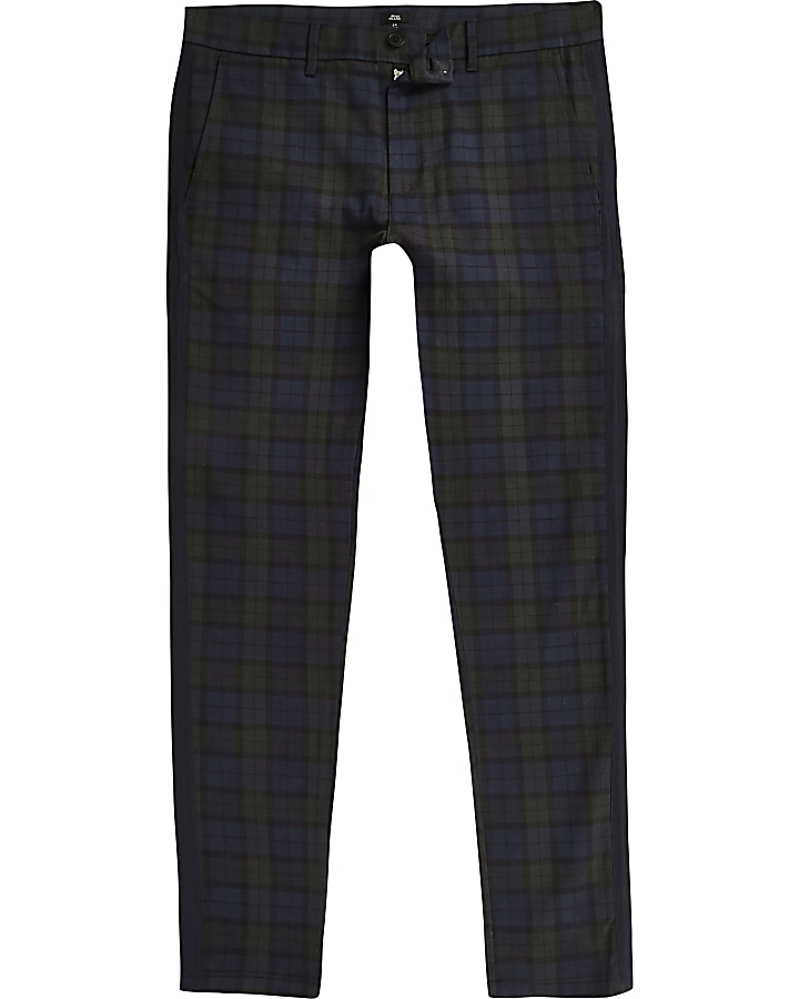 Navy check skinny fit trousers
