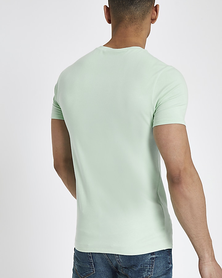Light green muscle fit crew neck T-shirt