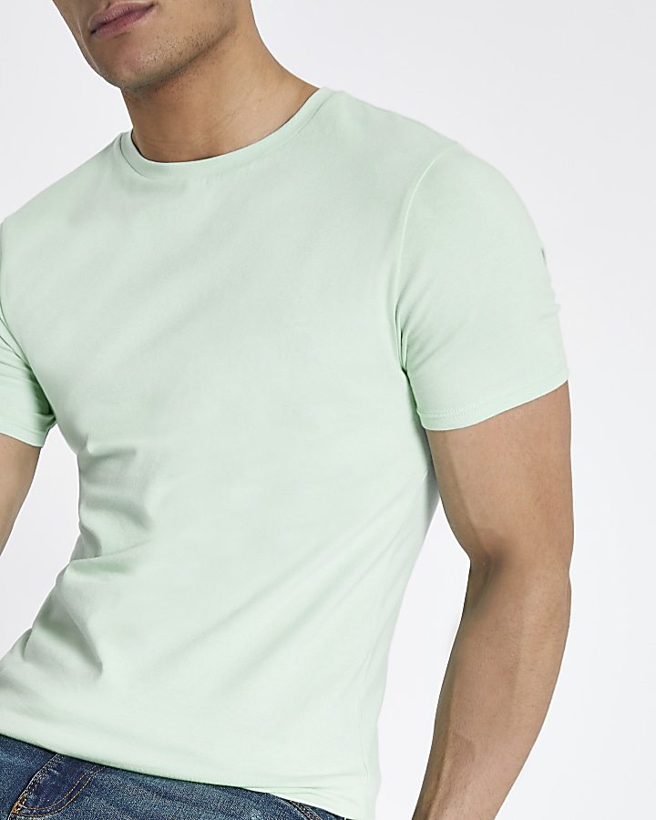Light green muscle fit crew neck T-shirt