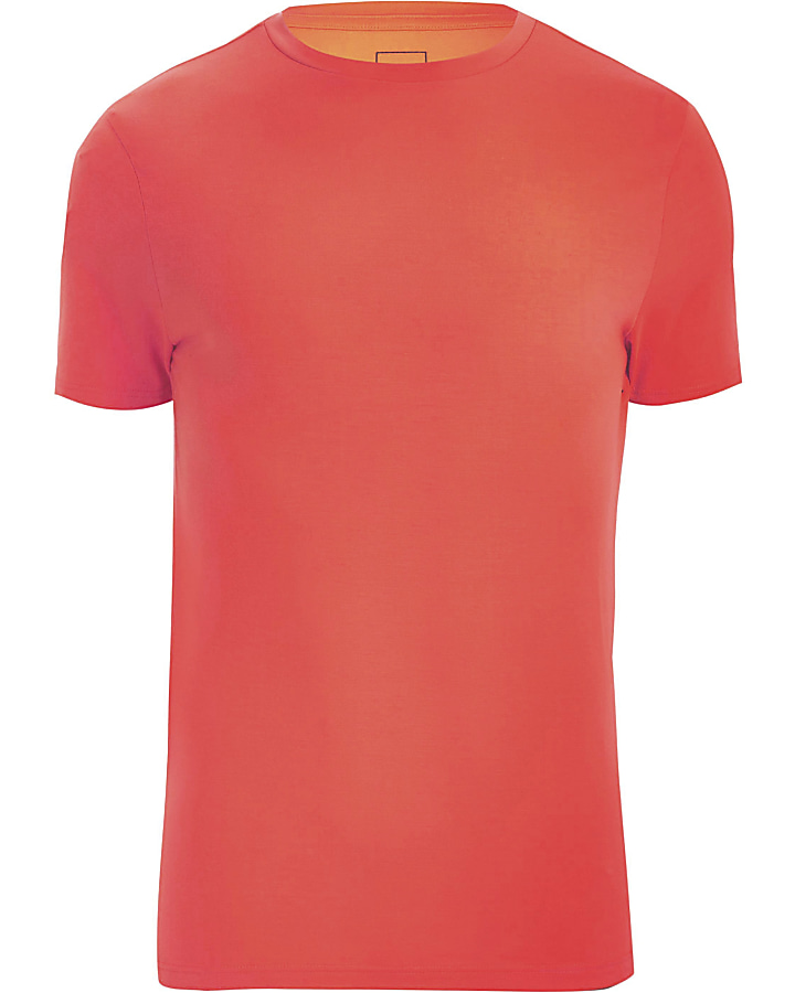 Bright orange muscle fit crew neck T-shirt
