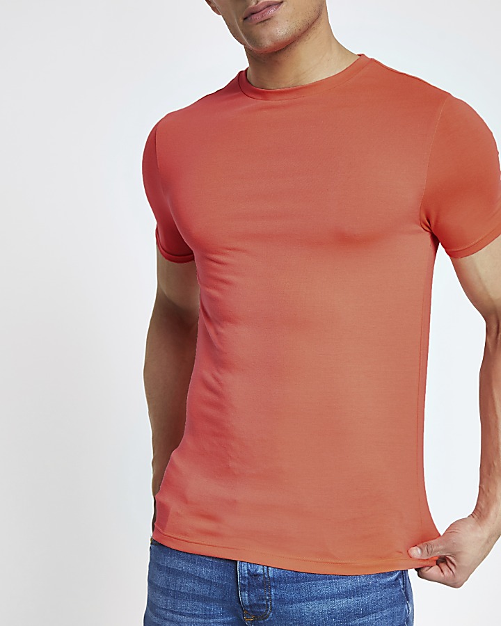 Bright orange muscle fit crew neck T-shirt