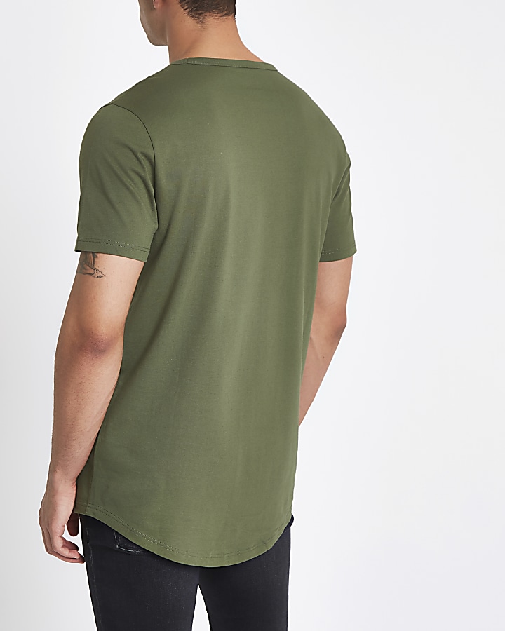 Green curved hem longline T-shirt