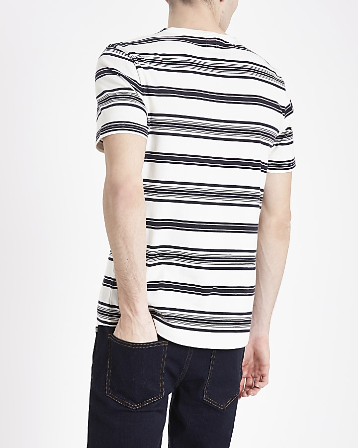 Ecru stripe short sleeve slim fit T-shirt