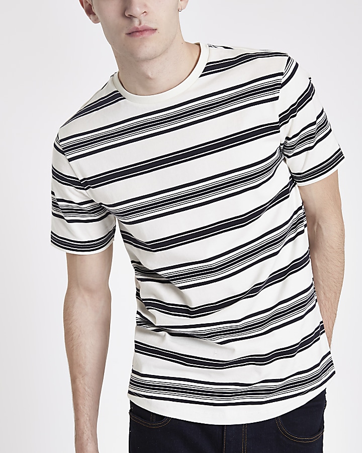 Ecru stripe short sleeve slim fit T-shirt