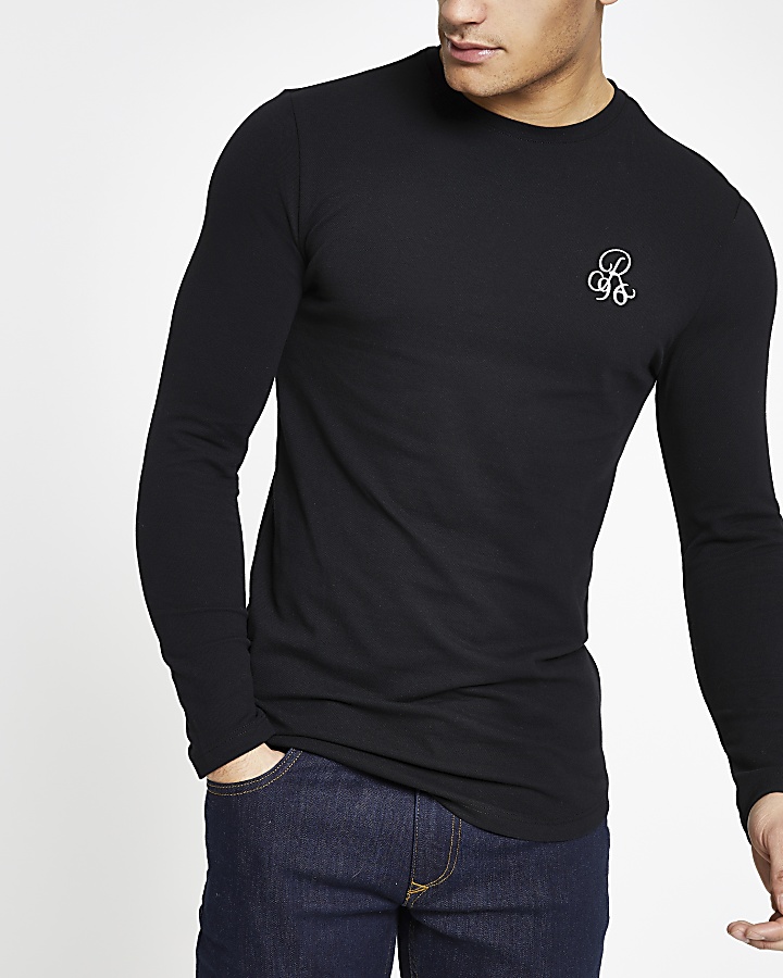 Black R96 muscle fit long sleeve T-shirt
