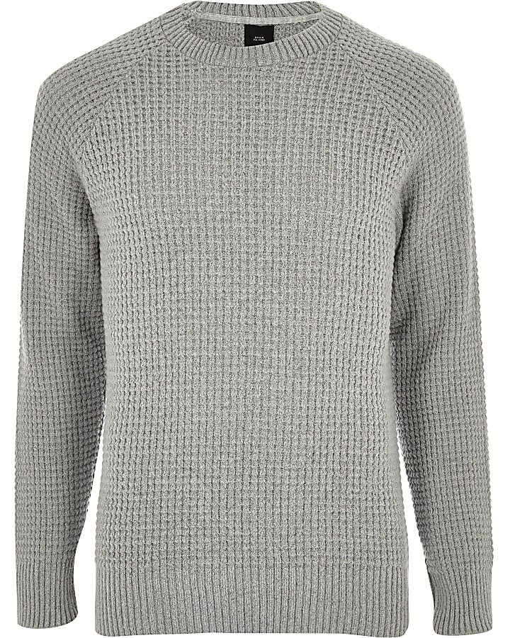 Grey slim fit stitch long sleeve jumper