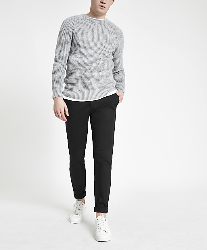 Grey slim fit stitch long sleeve jumper