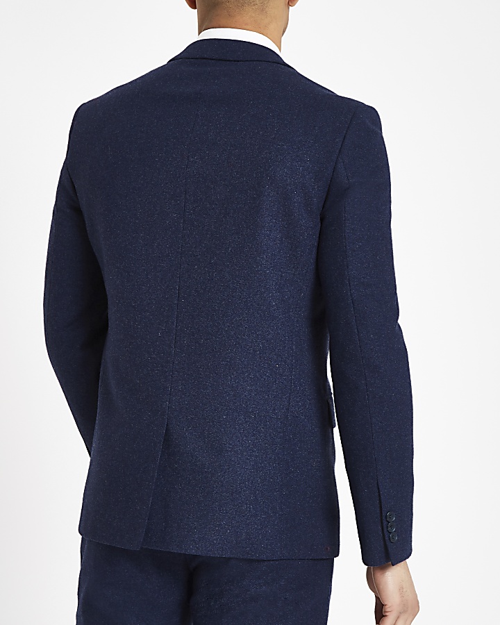 Farah blue wool blend skinny suit jacket