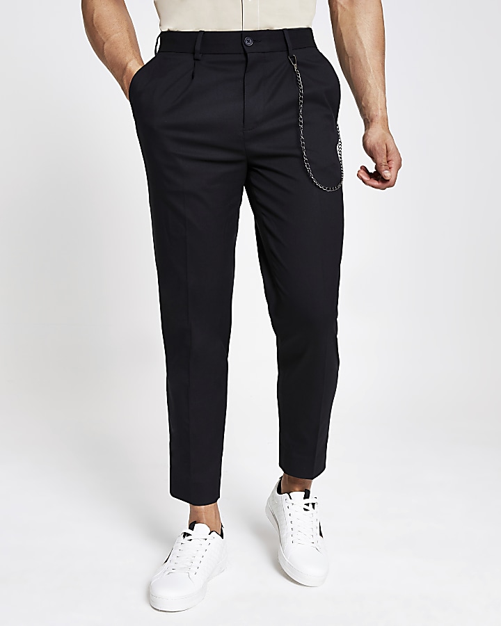 Black skinny tapered trousers