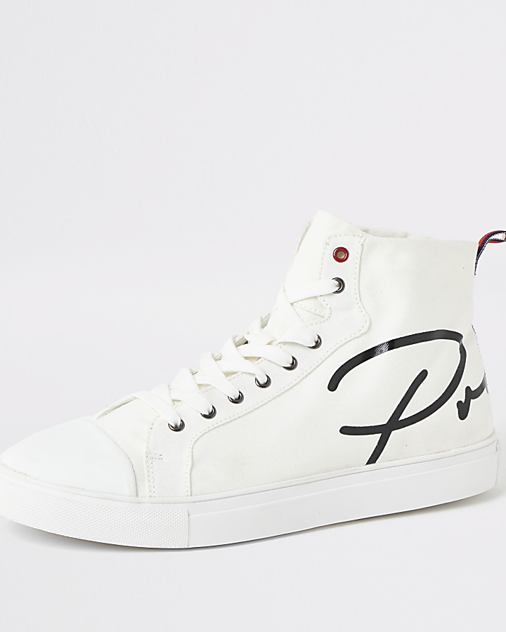 White Prolific canvas high top trainers