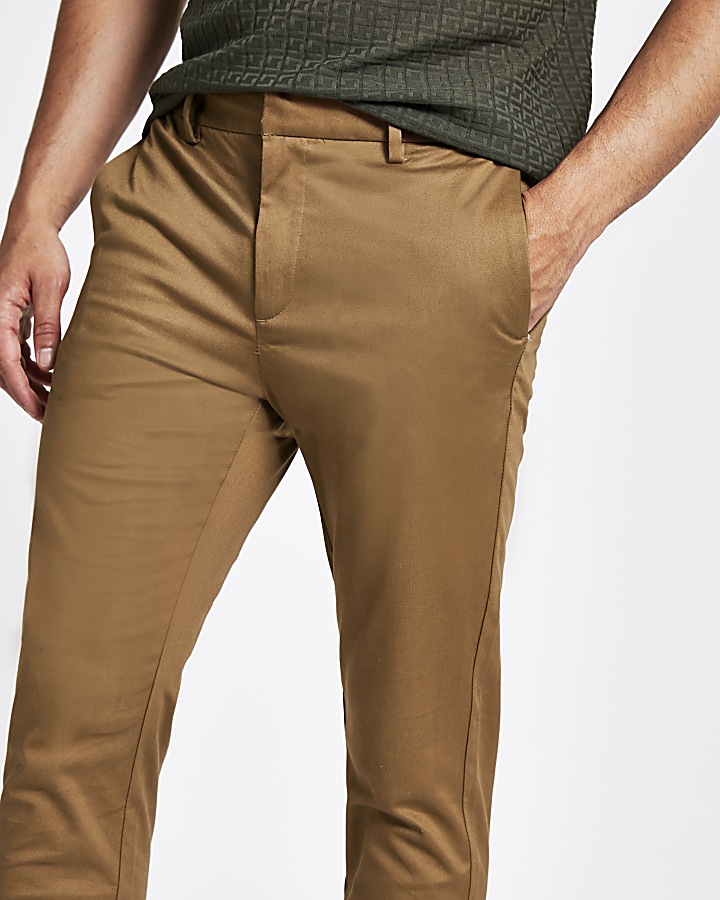Light brown skinny fit cropped chino trousers