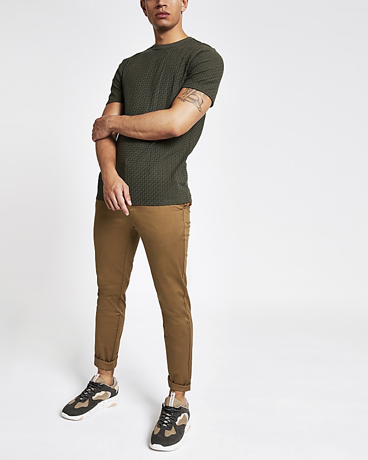 Light brown skinny fit cropped chino trousers