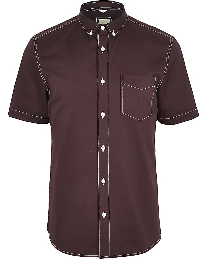 Burgundy twill stitch short sleeve shirt