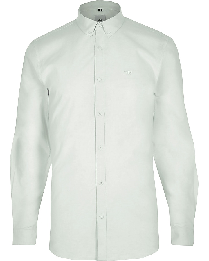 Green embroidered muscle fit Oxford shirt