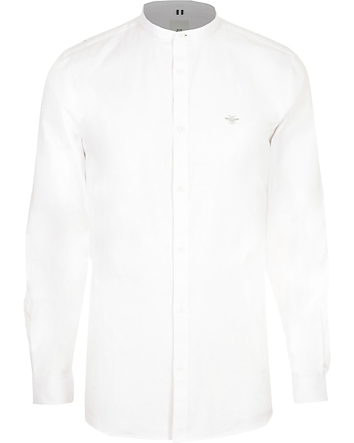 White Oxford grandad long sleeve shirt
