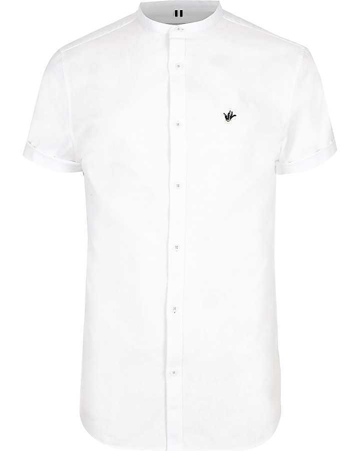 White grandad collar regular fit Oxford shirt