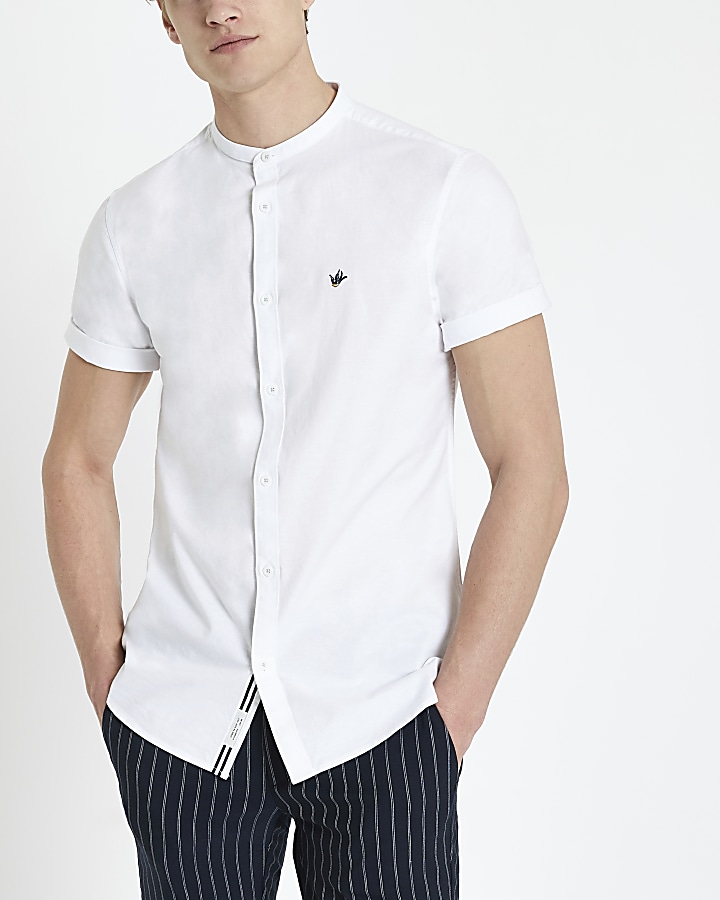 White grandad collar regular fit Oxford shirt