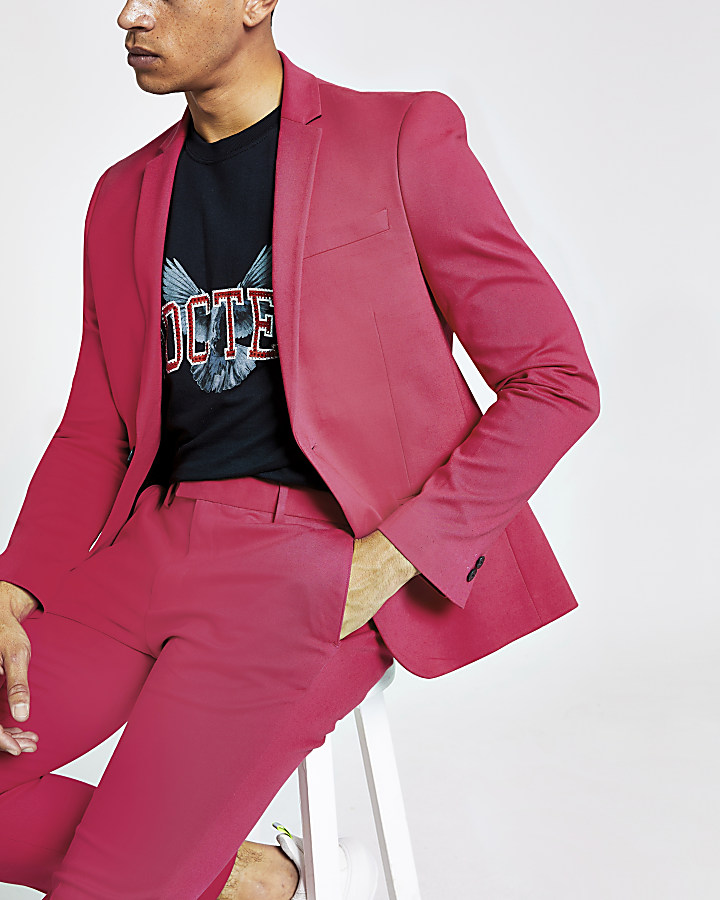 Neon pink super skinny suit jacket