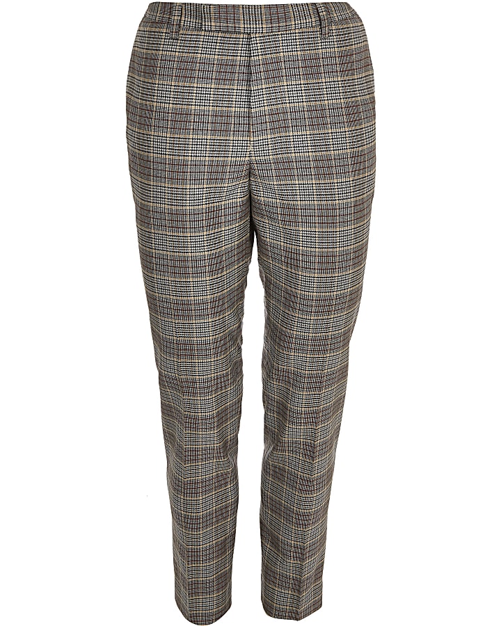 Brown check super skinny suit trousers