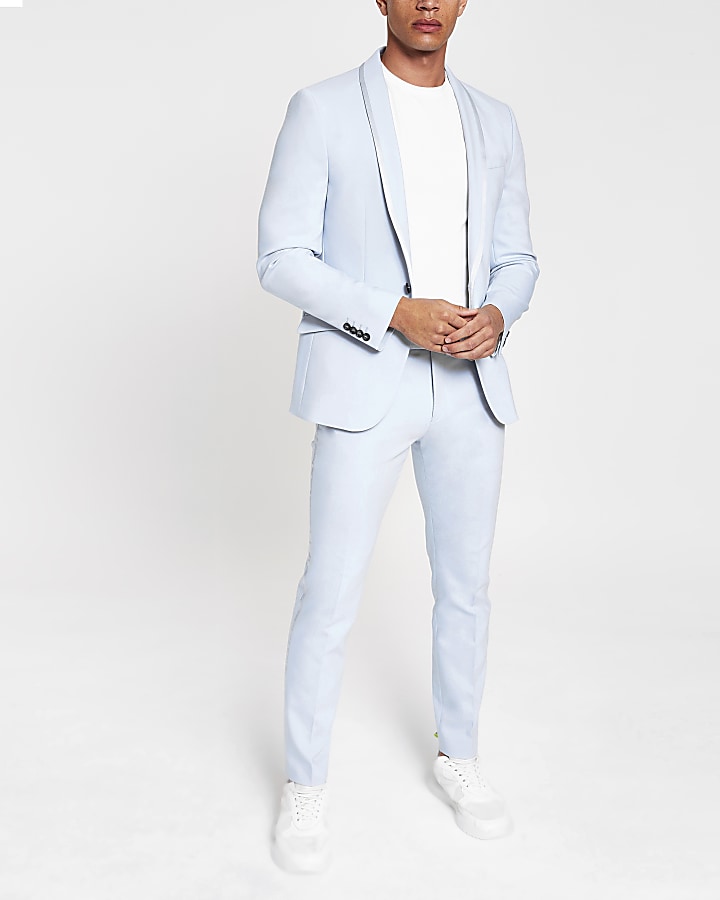Light blue skinny stretch suit jacket