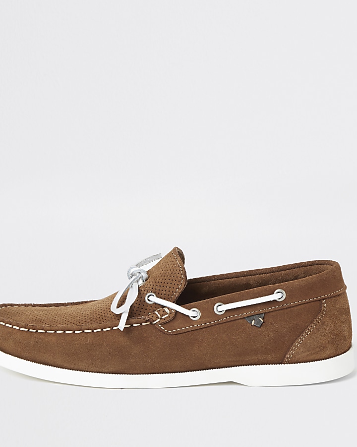 Light brown suede boat shoes
