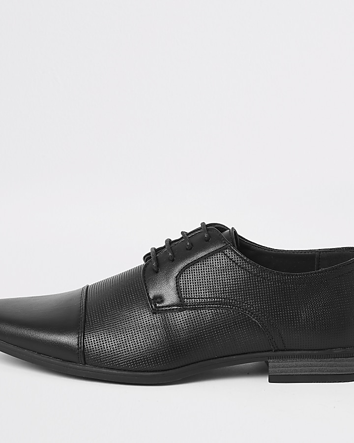 Black embossed lace-up derby shoes
