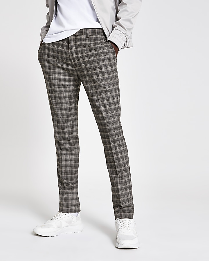 Grey check skinny smart trousers