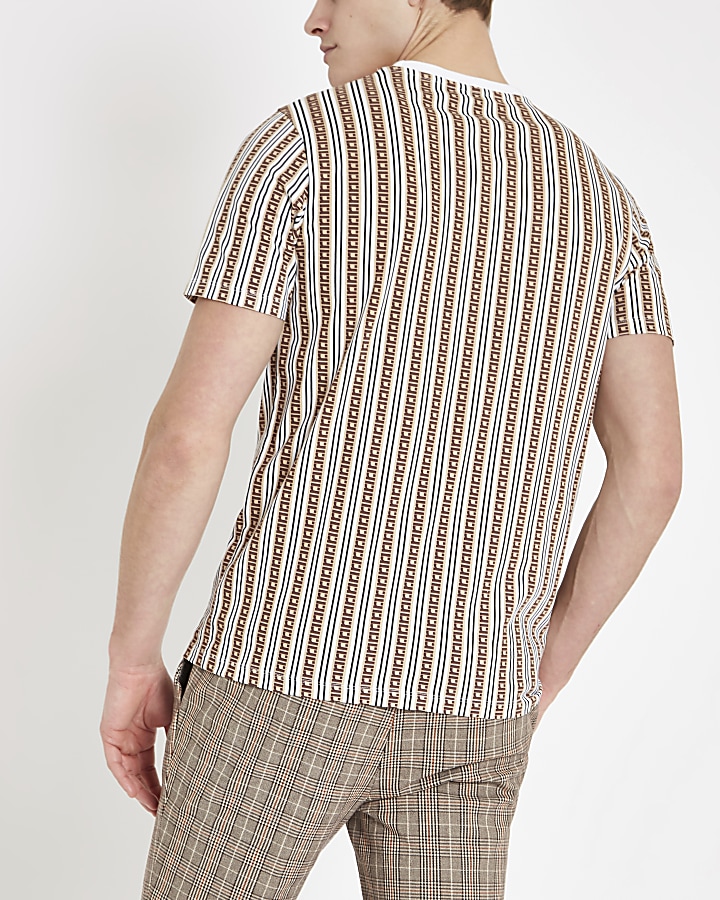 Brown RI monogram stripe slim fit T-shirt