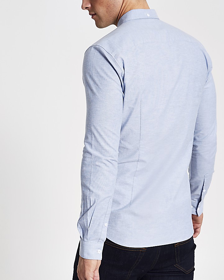 Blue muscle fit Oxford shirt