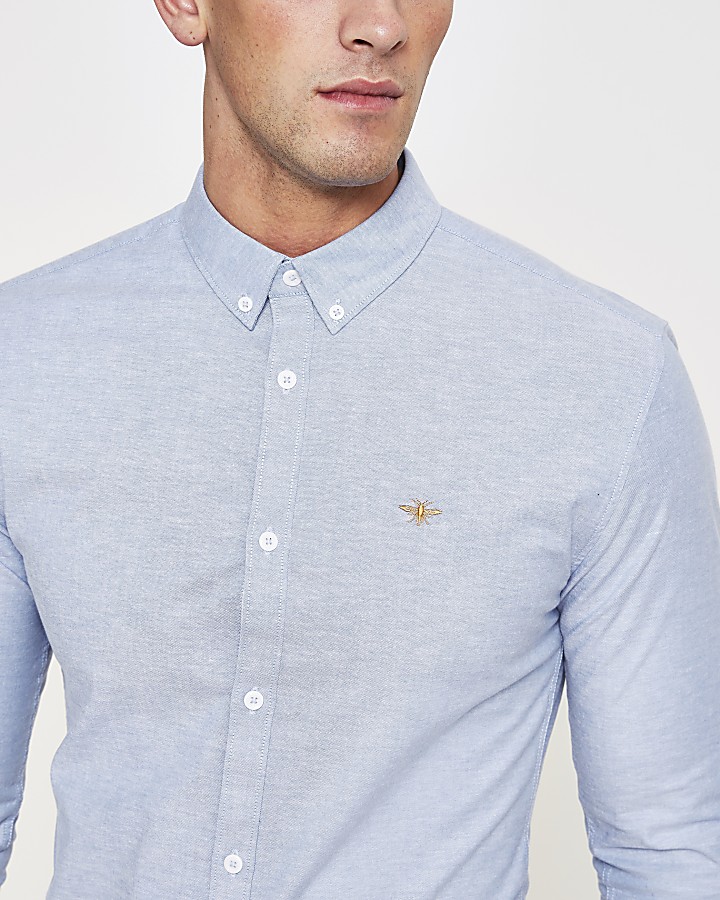 Blue muscle fit Oxford shirt