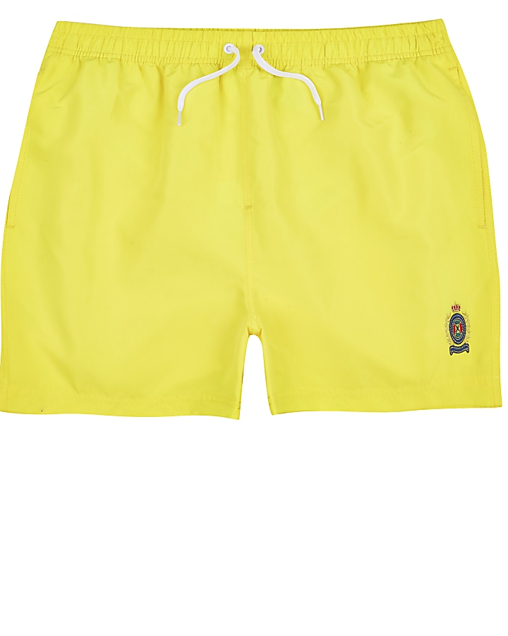 Neon yellow RI crest short swim shorts
