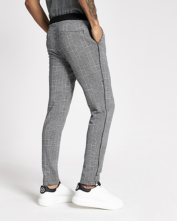Grey check skinny jogger trousers