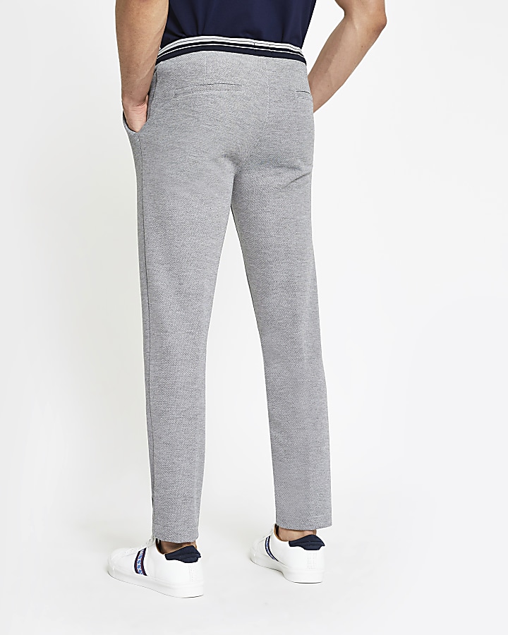 Grey pique skinny jogger trousers