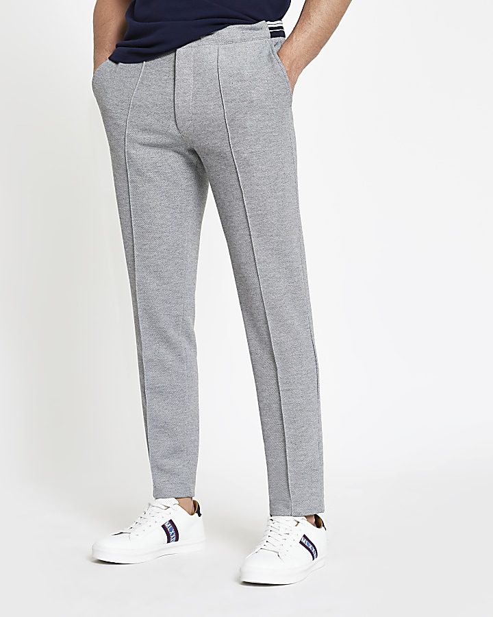 Grey pique skinny jogger trousers