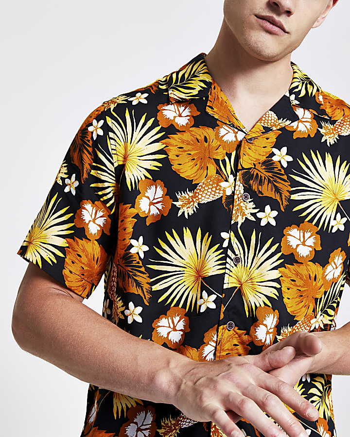 Only & Sons black tropical regular fit shirt