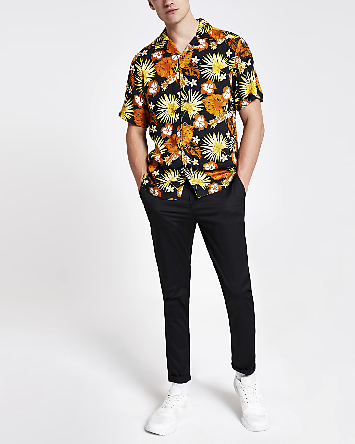 Only & Sons black tropical regular fit shirt