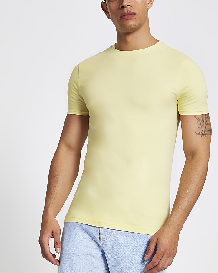 Yellow muscle fit crew neck T-shirt