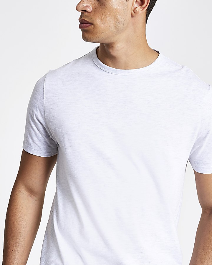 Light grey slim fit crew neck T-shirt