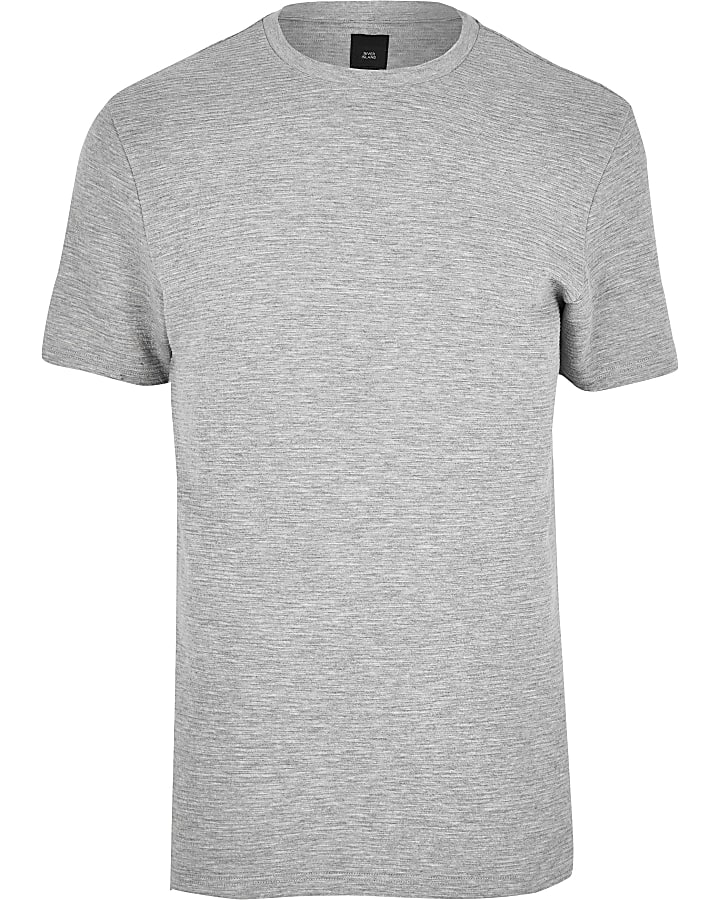 Grey ribbed slim fit T-shirt