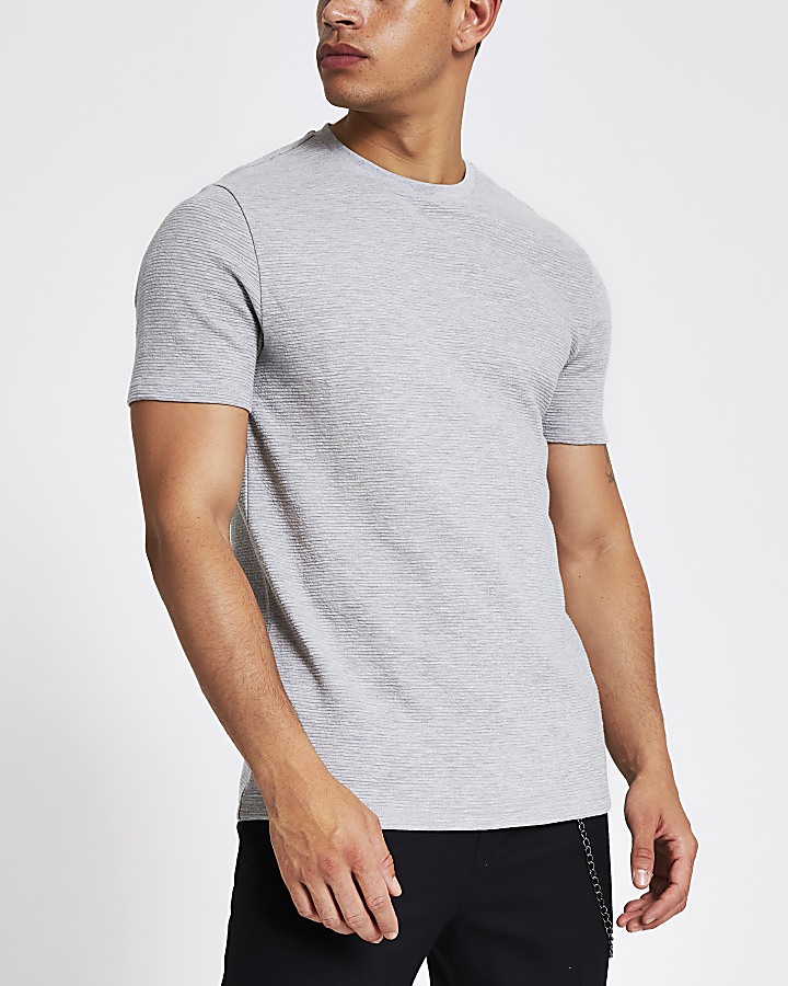 Grey ribbed slim fit T-shirt
