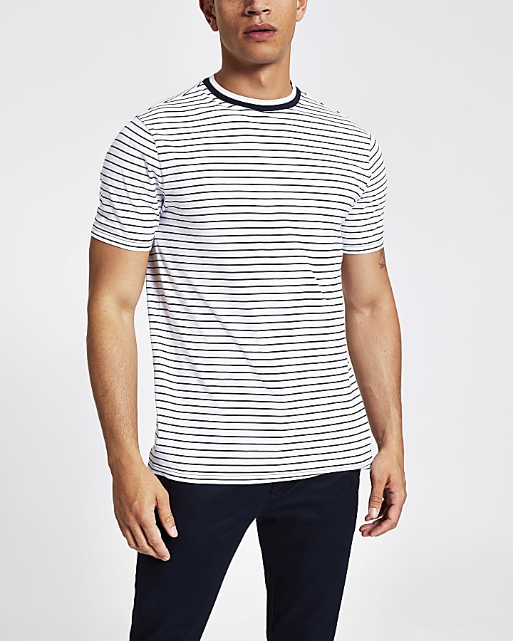 White stripe muscle fit T-shirt