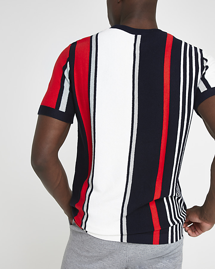 Navy stripe slim fit knitted T-shirt