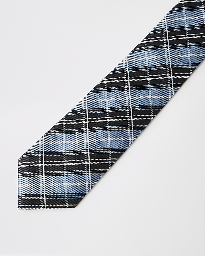 Blue check print tie